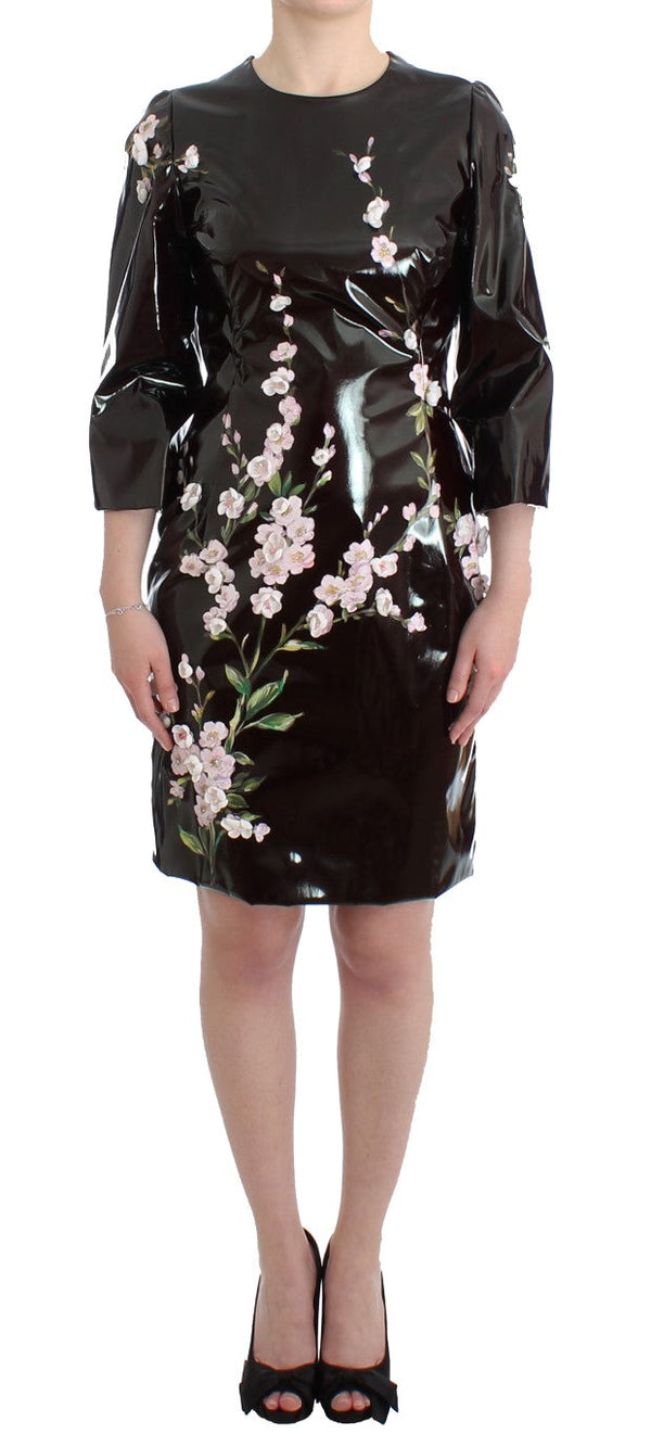 Black patent floral HANDPAINTED dress