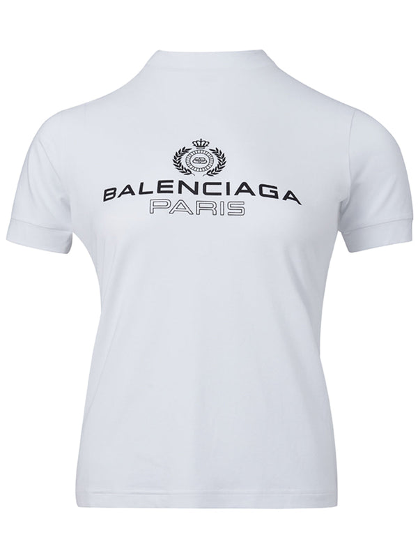 White Viscose T-Shirt with Black Logo