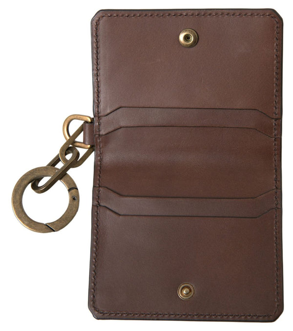 Brown Leather Bifold Logo Card Holder Men Wallet