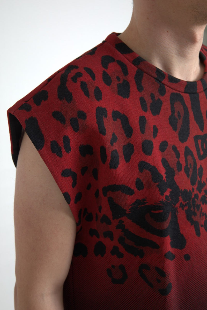 Red Leopard Cotton Sleeveless Tank T-shirt