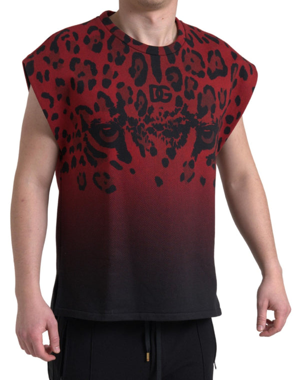 Red Leopard Cotton Sleeveless Tank T-shirt