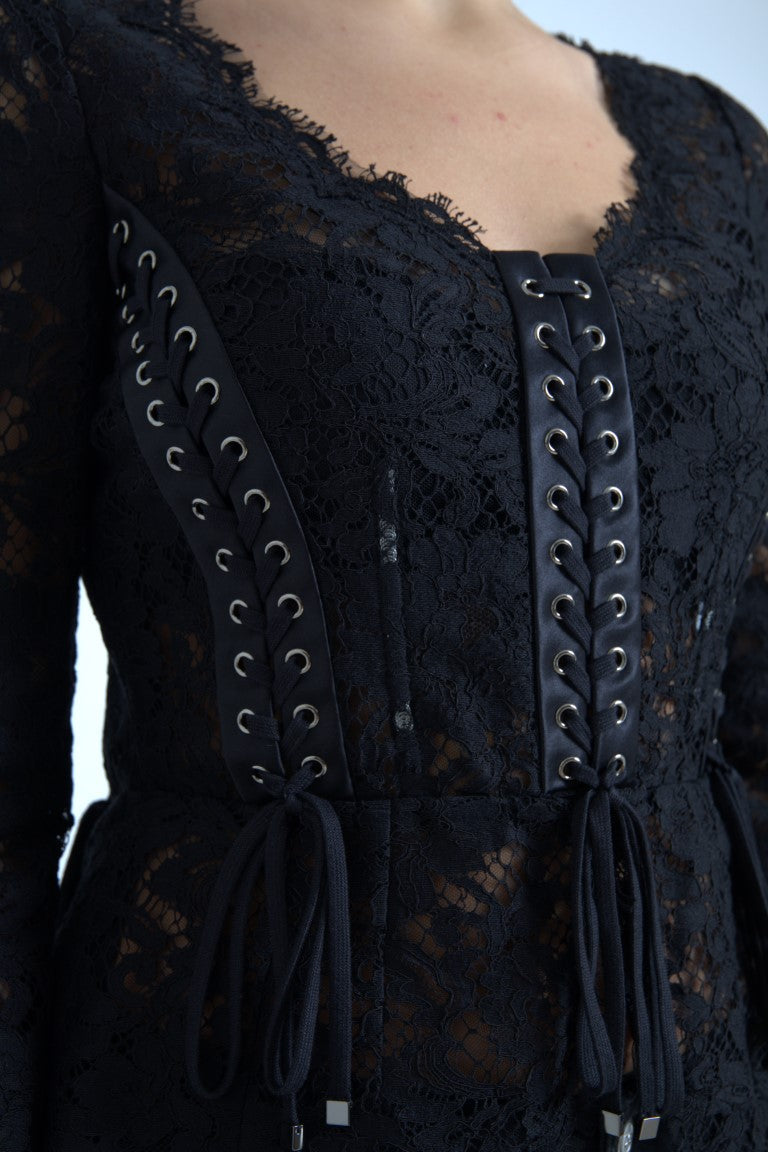 Black Cotton Floral Lace Corset Style Blouse