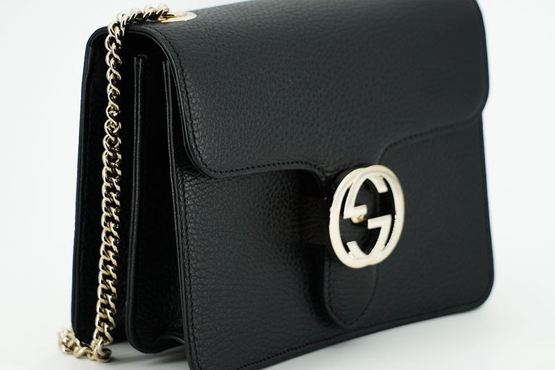 Gucci Black Calf Leather Dollar Shoulder Bag