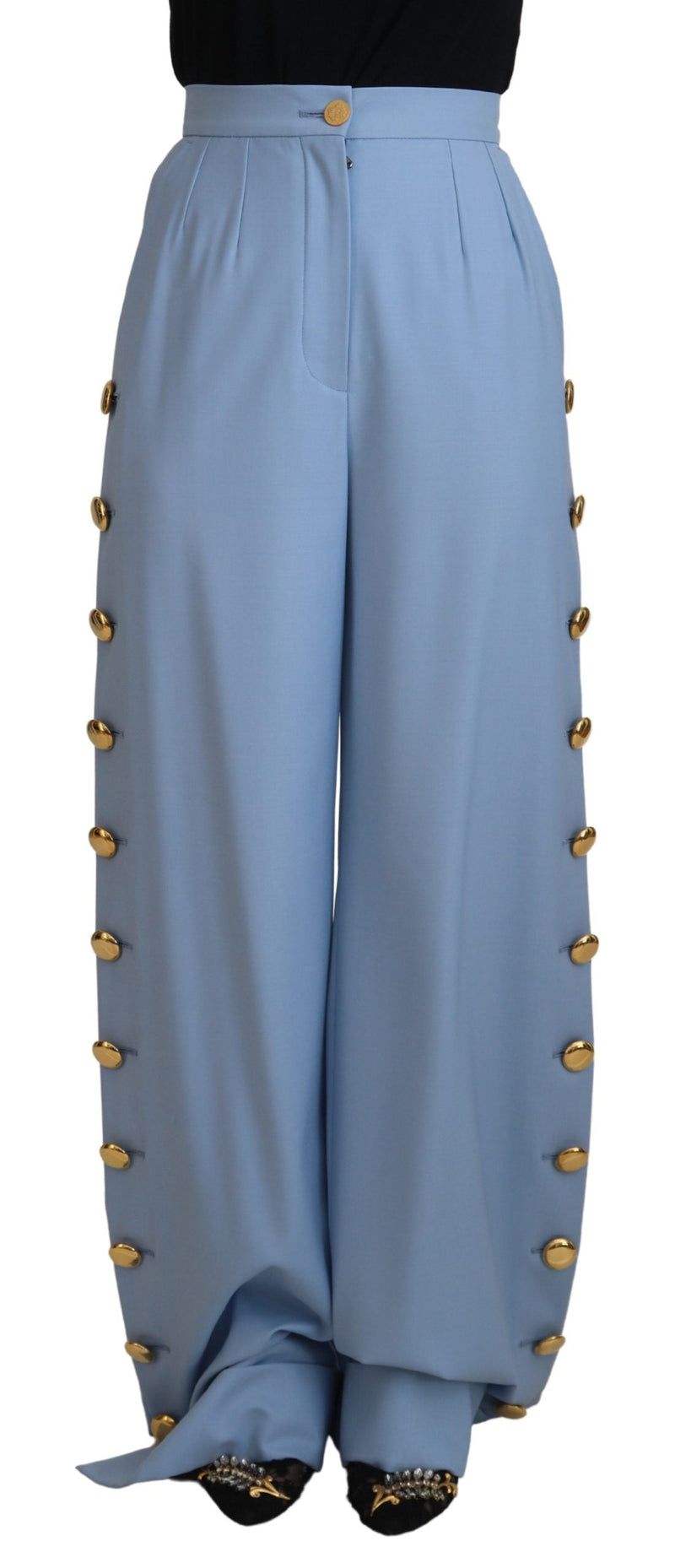 Light Blue Button Wide Leg Pants