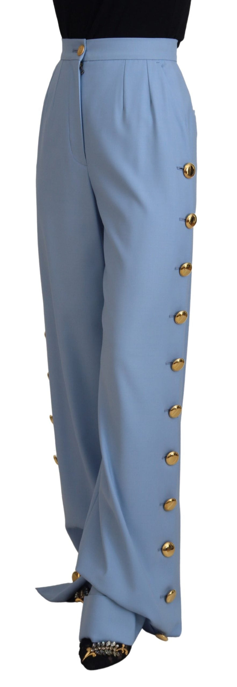 Light Blue Button Wide Leg Pants