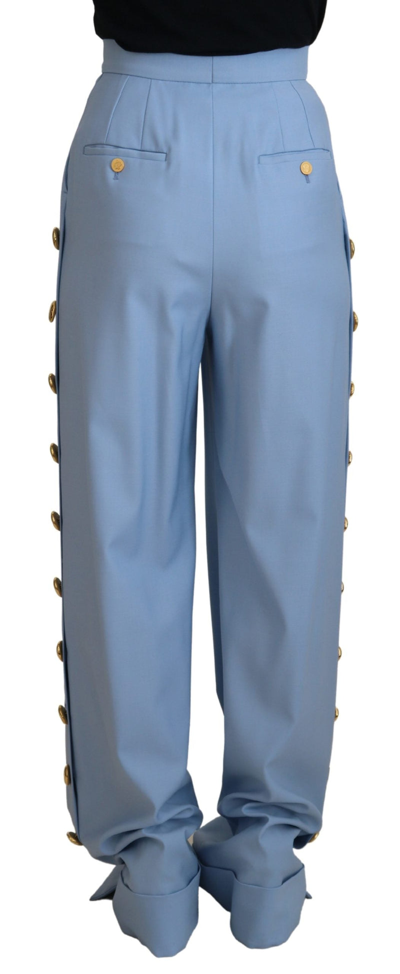 Light Blue Button Wide Leg Pants