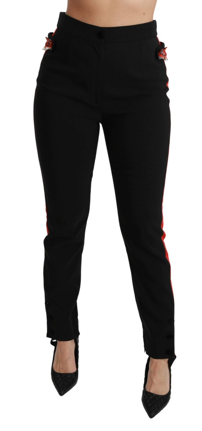 Gabbana Black Skinny Stretch Fox Head Cotton Pants